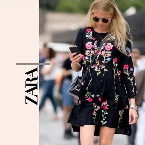 Zara Embroidered Baby Doll Dress